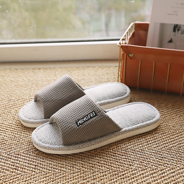 Indoor Linen Slippers Women Indoor Couples Bedroom Flat Shoes Women Summer 2022 Open Toe Non-slip