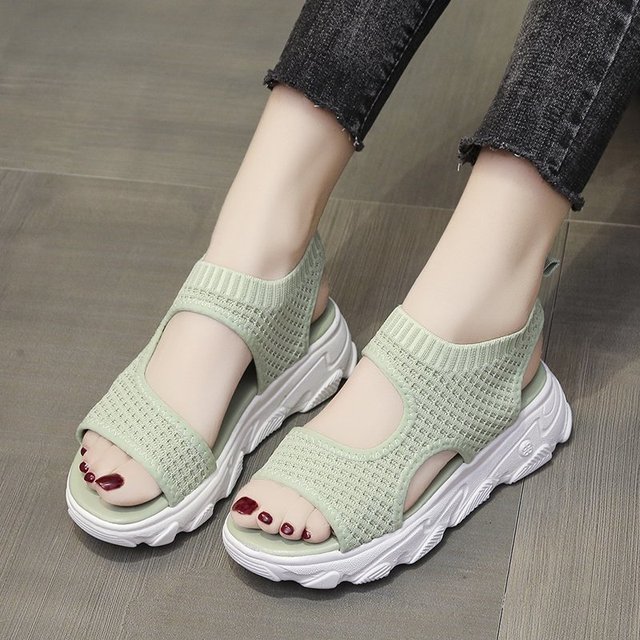 New summer women's sandals chunky mesh thick bottom white shoes 5cm wedges platform trend women sandals beautiful girl beach shoes