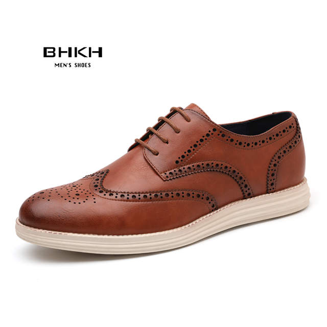 BHKH 2022 Autumn Genuine Leather Men Dress Shoes Fashion Lace-up Man Casual Shoes Work Smart Work Office Shoes light weig