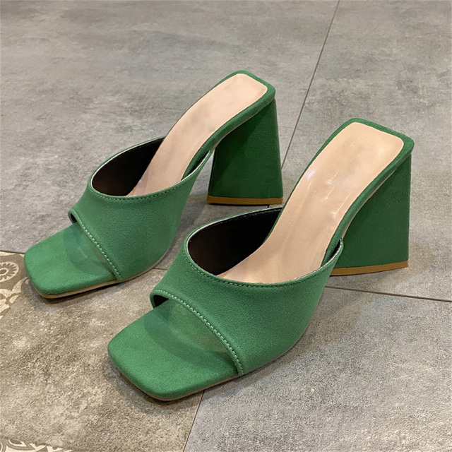 2022 Fashion Sandals Summer New Square Toe Ladies Chunky Heels Slip On Flat Shoes Party Dress Office Female Pumps Size 35-43