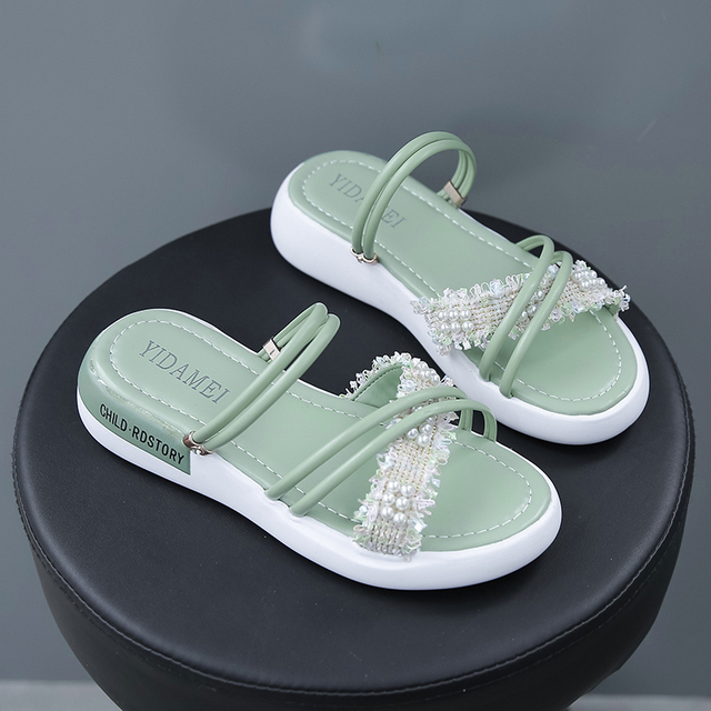 Slippers Women Summer Flat Shoes Female String Bead Pantofle Lady Slides Fashion Low 2022 Girl Luxury Fabric Rubber Rome Hoof He