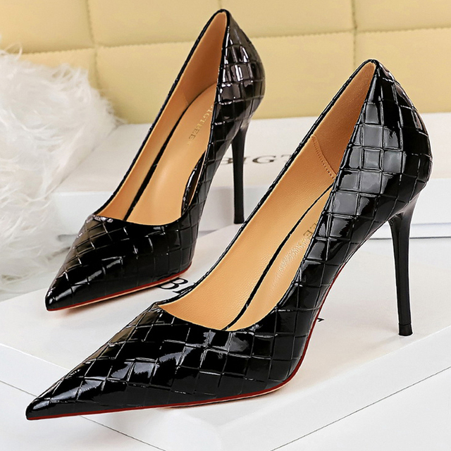 BIGTREE Patent Leather Shoes Woman Pumps 2022 Designer Shoes New Weave Style Fine High Heels Stiletto Heeled Shoes Party Shoes