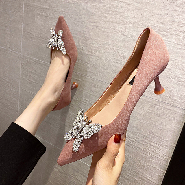 Rimocy Luxury Rhinestone Butterfly Women Pumps Sexy Pointed Toe Thin High Heel Shoes Woman Spring Summer Wedding Party Shoes