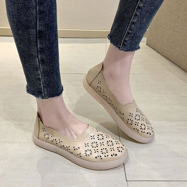 Leather Women Flats New Cutout Summer Shoes Woman Hollow Women's Loafers Female Solid Shoes