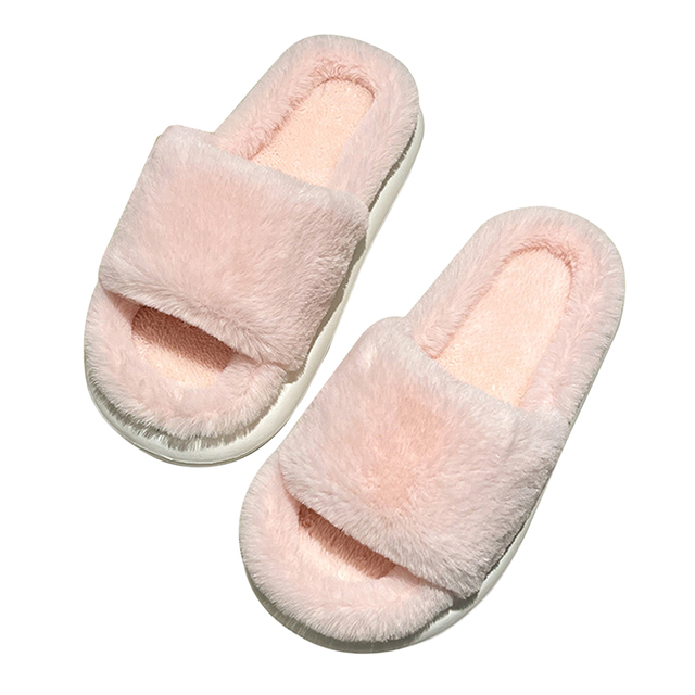 Plush Home Slippers Fluffy Women Slides Comfort Furry Flat Sandals Female Cute Slippers Shoes For Women Indoor Flip Flops