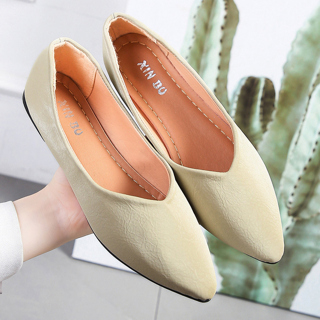 Spring Women Flats Black Pointed Toe Ballet Flats Shallow Boat Shoes Woman Flock Casual Shoes Female Loafers Apricot Pink