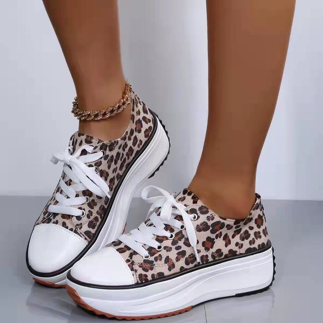 Rimocy Leopard Canvas Platform Sneakers Women Plus Size 43 Thick Sole Sports Shoes Woman 2022 Spring Autumn Lace Up Casual Shoes