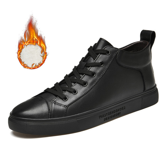 High-top sneakers for men, casual shoes, genuine leather, lace-up, non-slip, soft and breathable