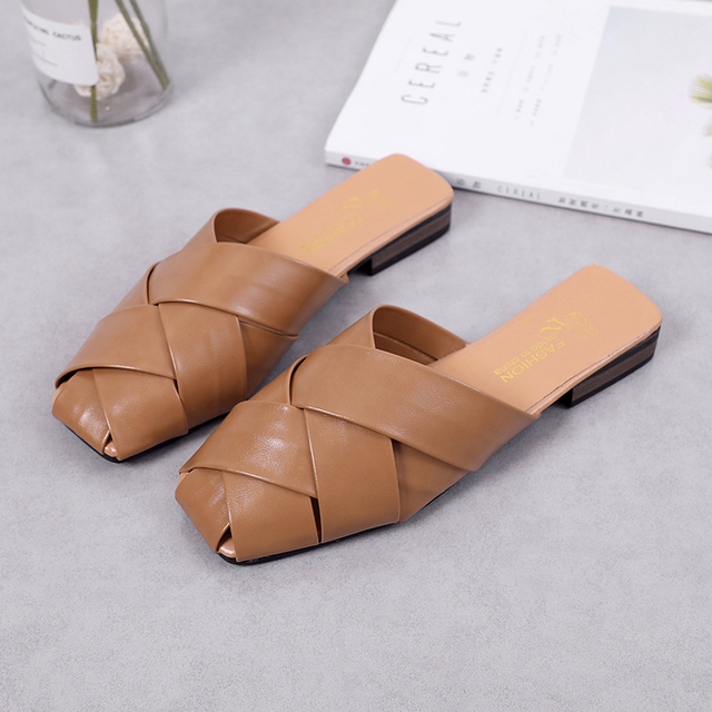 Flat Slides Mules Shoes Woman Summer Ladies Elegant Shoes Half Slippers Women's Shoes Lazy Zapatos Mujer