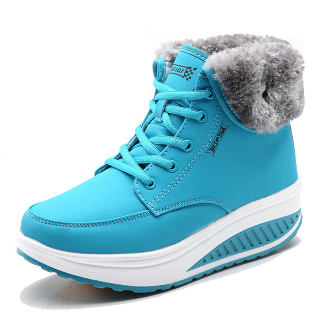 Lucifer Reptiles Wedges Platform Snow Boots Women Winter Warm Plush Lace Up Ankle Boots Woman Non-slip Casual Sneakers Female