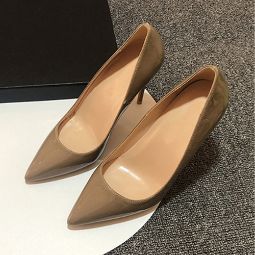 Khaki PU Leather Women Super 12cm High Heels Sexy Ladies Pointed Toe Stiletto 10cm Pumps Party Shoes Plus Size qkf008 ROVICIYA