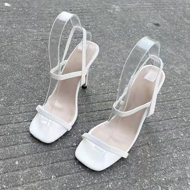 2022 spring new sexy high heels square toe large size slip on women sandals open toe shoes women sandals