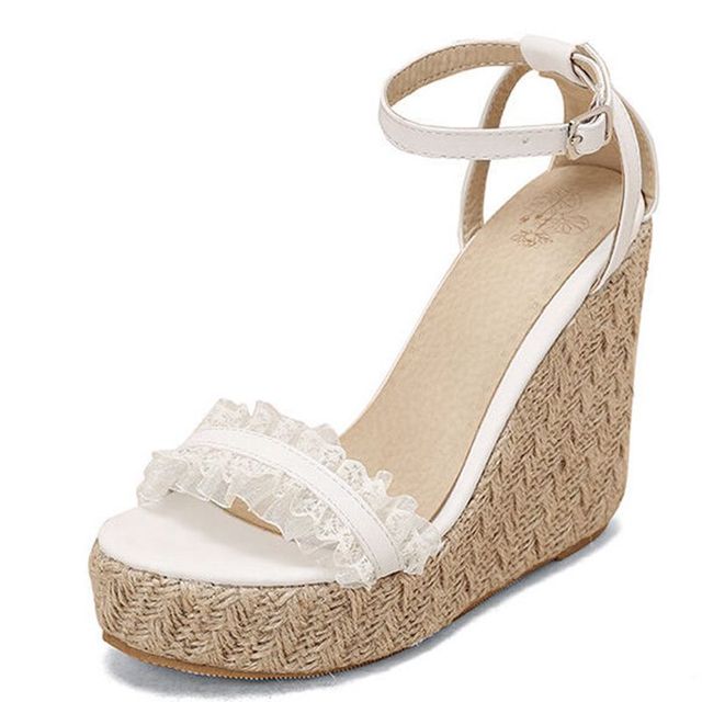 REAVE CAT 2022 Women Sandals Espadrilles Peep Toe Wedges Heel Lace Pleated Buckle Strap Big Size 30-48 Pink White Summer S3615