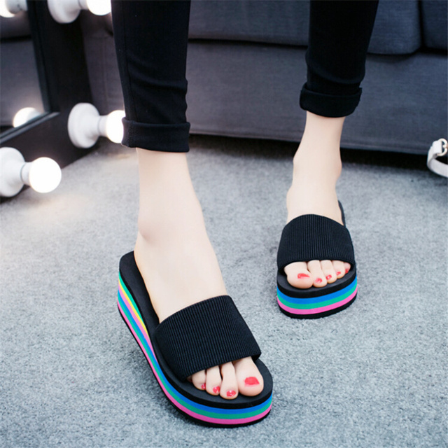 2022 summer ladies sandals slippers thick sole bathroom slippers wedge beach flip flops high heels beach slippers