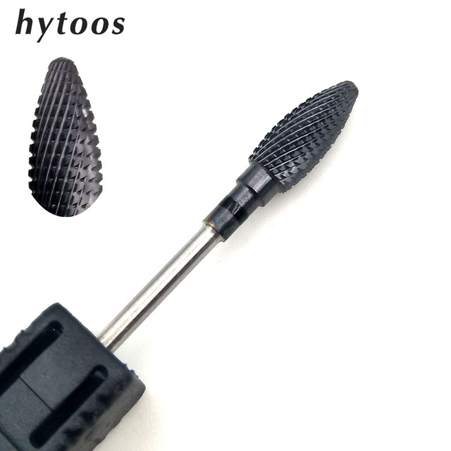 HYTOOS 1pc Tungsten Carbide Nail Drill Bit 3/32" Manicure Cutters Black Titanium Burr Nail Drill Accessories Nail Grinding Tools