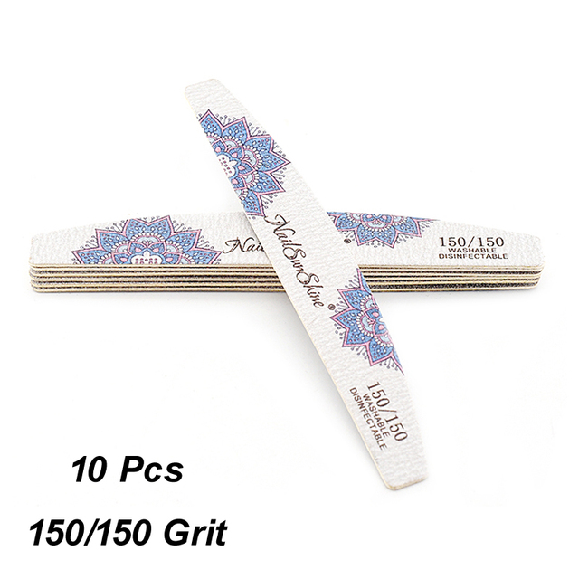 10pcs Print Flower Nail Files Gray Sandpaper Wooden Manicure File 80 100 150 180 240 Grit Professional Boat Sanding Nails Tools