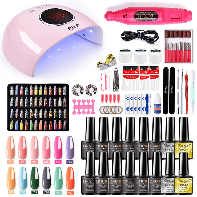 Nail Set With Nail Lamp Nail Dryer Manicure Drill Machine Manicure Set Kit Polygels Nail Gel Polish Set Soak Off Nail Art Tools Kits