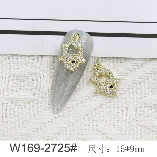 3pcs New Nail Art Zircon Metal Jewelry Net Red Burst Model Full Diamond Love Bow Color-preserved Diamond Stud Nail Necklace