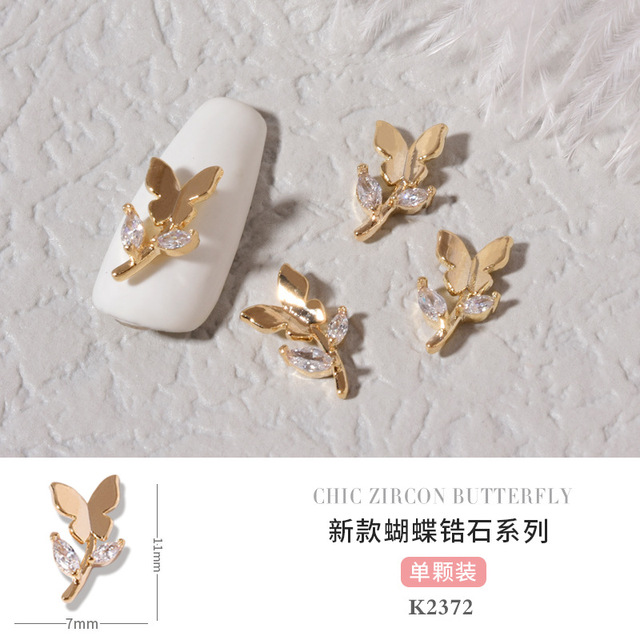 3pcs Butterfly manicure new luxury zircon nail drill paste three-dimensional metal pendant chain nail jewelry