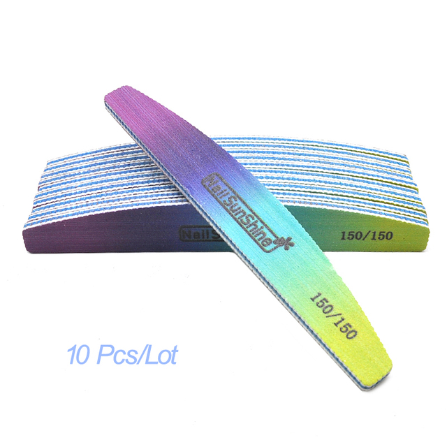 10pcs/lot Strong Thick Half Moon Nail Files Rainbow Emery Nail Sanding Files Blocks Grinding Polishing Manicure Care Tools