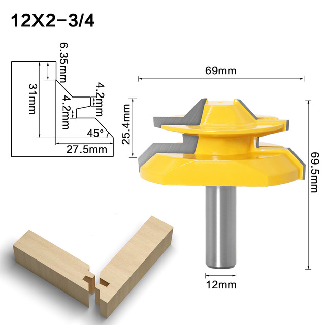 1pc Tungsten Carbide 45 Degree Lock Miter Router Bit 12mm Woodworking Tenon Milling Cutter Drill Tool Set Milling for Wood