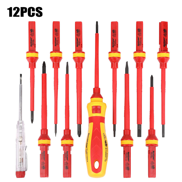 13/pcs VDE Insulated Screwdriver Set 1000V Slotted Phillips Screw Driver Kit Bits With Test Pen Electricians Hand Tools