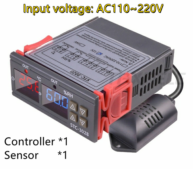 المزدوج ترموستات رقمي درجة الحرارة الرطوبة التحكم STC-3028 ميزان الحرارة الرطوبة تحكم التيار المتناوب 110 فولت 220 فولت تيار مستمر 12 فولت 24 فولت 10A