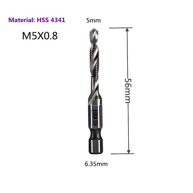 1-6pcs M3 M4 M5 M6 M8 M10 Tap Drill Bits 1/4 Hex Shank Machine Hand Taps Titanium Coated HSS Drill Tap Bits Threaded Screw Tools