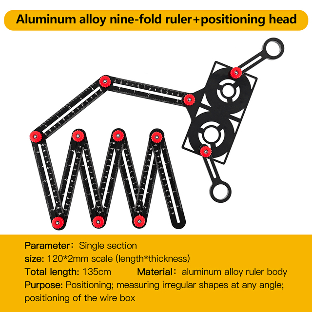 12/9/6 Fold Aluminum Alloy Angle Ruler Finder Measuring Ruler Drill Mold Template Izer Tool Locator Tile Hole Drill Guide