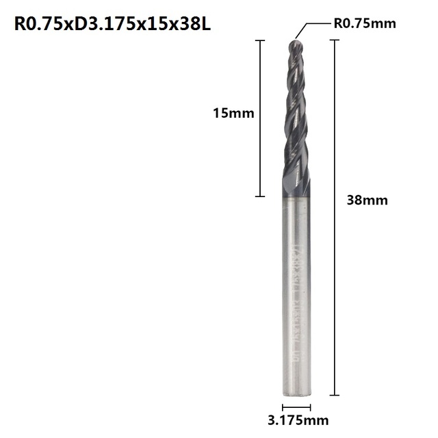 XCAN Tapered Ball Nose End Mill 1PC R0.25/R0.5/R0.75/R1.0 3.175mm Shank Carbide Wood Engraving Bit CNC Router Bit Milling Cutter