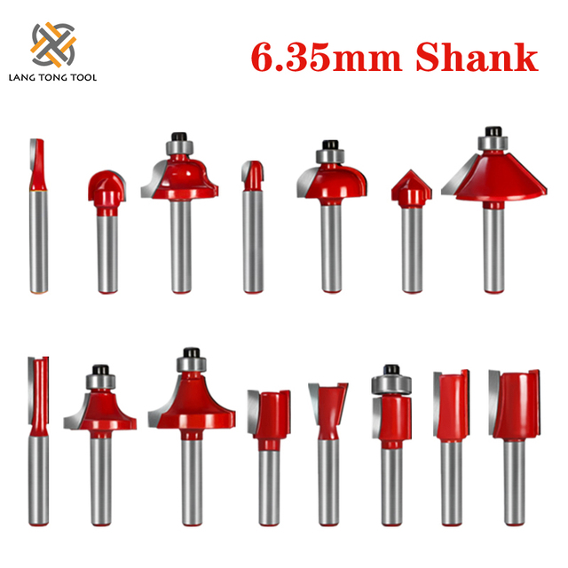 6 مللي متر/6.35 مللي متر/8mm15Pc راوتر بت مجموعة التشذيب بت مستقيم قاطعة المطحنة بت الخشب التنغستن كربيد قطع النجارة LT027