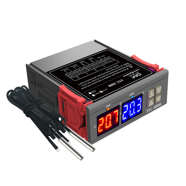 STC-3008 3018 3028 AC 110V 220V DC 12V 24V 10A المزدوج درجة الحرارة الرقمية تحكم الرطوبة التدفئة التبريد اثنين تتابع الانتاج