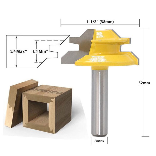 1/2 "1/4" 8 مللي متر عرقوب 45 درجة قفل ميتري راوتر بت 8*1-1/2 8*1-3/8 Tenon نهاية القاطع أدوات طحن لأعمال الخشب