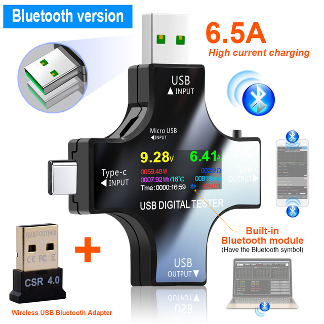 Digital Voltmeter Detector Digital Voltmeter Type C PD Bluetooth Voltmeter Ammeter Indicator Power Bank Charger Indicator