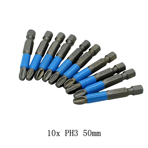 Magnetic Screwdriver Set 1/4" Hexagon Anti-Slip Leg Phillips Electric Power Tools Accessories 10pcs 50mm PH1 PH2 PH3 PZ1 PZ2 PZ3