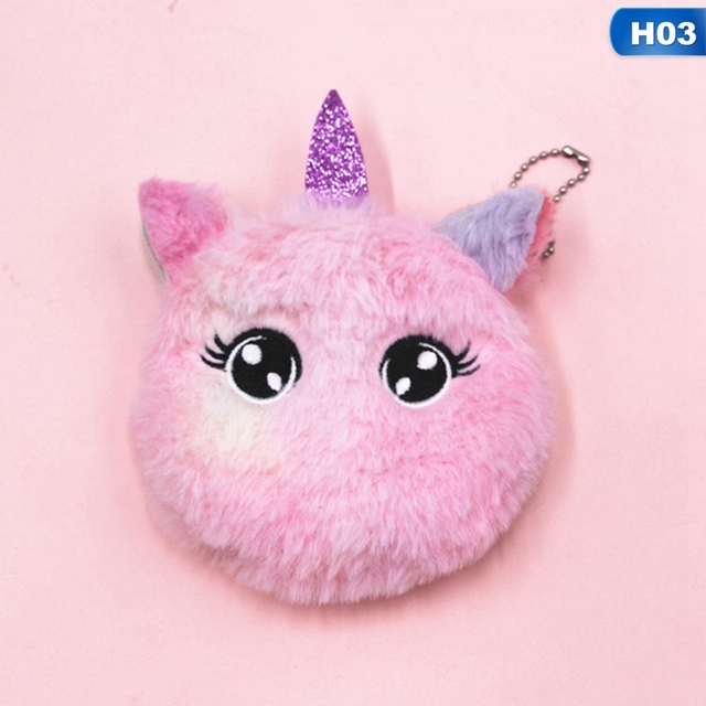 Cute Cat Fur Circle Purse Girl Clutch Bag Embroidered Key Headphone Organizer Pouch Kids Gift Cartoon Plush Unicorn Coin Purse