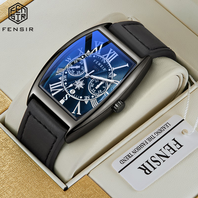 Men's Quartz Black Leather Straps Luxury Fashion Watch