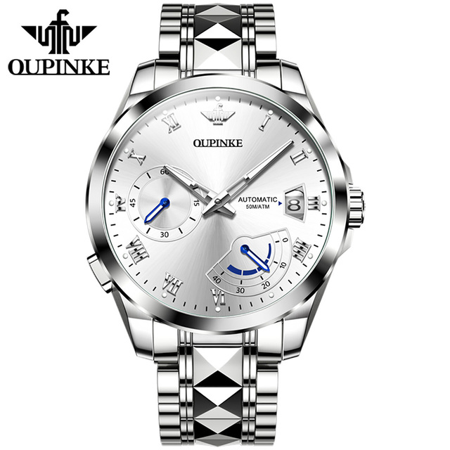 OUPINKE Top Brand Automatic Mechanical Movement Men's Watch Waterproof Tungsten Steel Strap Fashion Simple Men's Watch