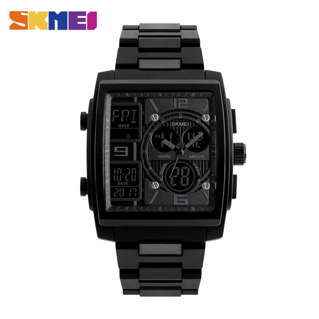 SKMEI 1274 Men's 5ATM Waterproof Students Quartz Wristwatch Digital Alarm Date Year EL Backlight Chronograph EL Lighting Chip