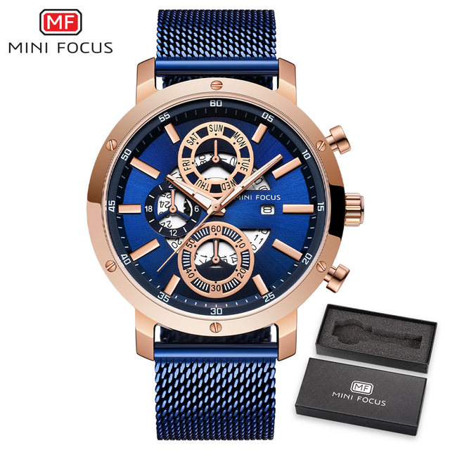 MINIFOCUS Fashion Men Sports Watches Top Sliver Deluxe Quartz Watches Men Mesh Strap Ultra-thin Waterproof Wristwatch Chronograph