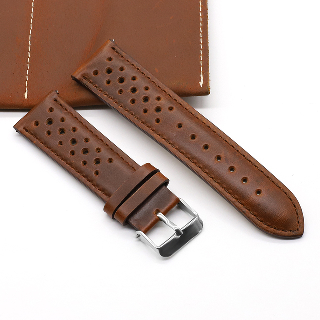 Handmade watch strap 18mm 19mm 20mm 22mm leather strap black brown blue breathable porous watches #C