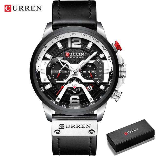 CURREN Men's Fashion Sport Watches Luxury Brand Military Style Leather Wrist Watch Chronograph Fashion