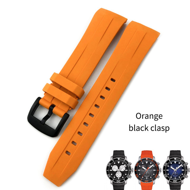 Water Resistant Silicone Watch Strap, Rubber, 21mm, 22mm, Black, Orange, Buckle, Fits Tissot Series T120, T055