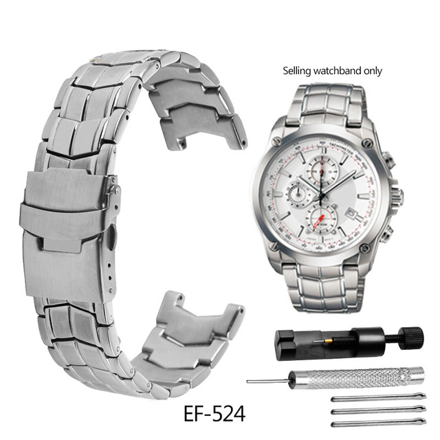 For Casio EF-550 EF-524 Stainless Steel Watchband 22mm Silver Strap Deployment Buckle Bracelet Metal Strap Men's Watch Series