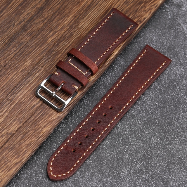 Handmade brown leather watch strap for men and women, 20 22 18mm, soft antique style, first layer