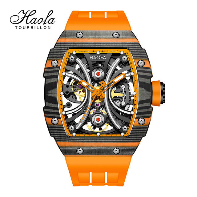 Haofa Men Automatic Mechanical Skeleton Luminous Sapphire Carbon Fiber Wrist Watches Luxury Mannen Horloge 1909 Men's Wristwatch