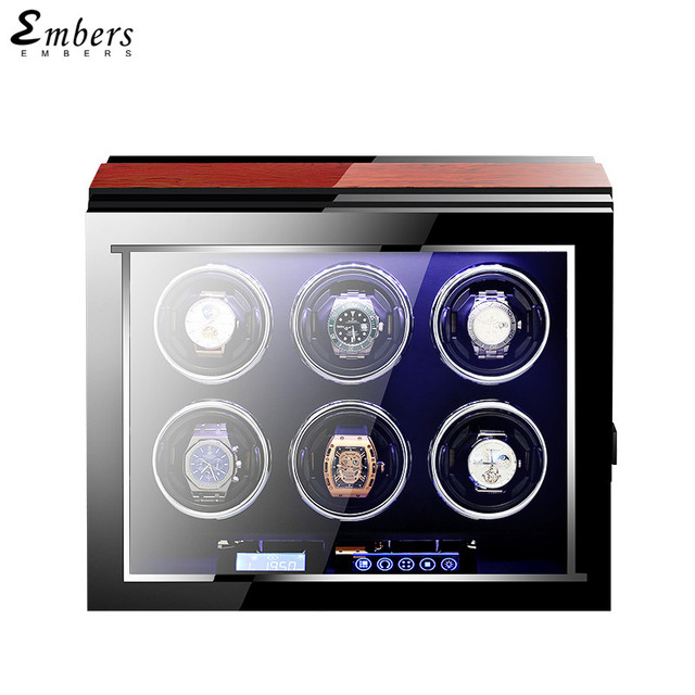 Luxury Embers Automatic Watch Winding Wood Mabuchi Motro Automatic Watches Box Shaker LCD Touch Screen Wooden Safe Storage Box