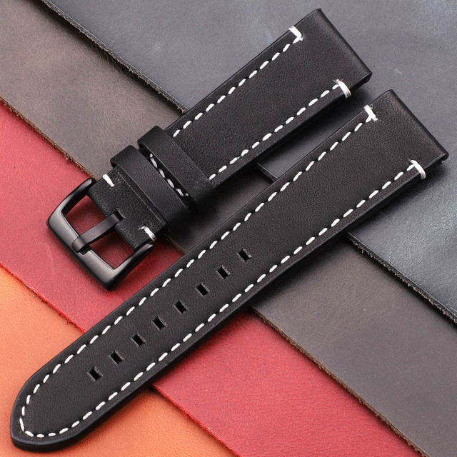 Genuine Leather Watch Band Strap Manual Men Thick 7 Colors 18mm 20mm 22mm 24mm Watchbands Stainless Steel Buckle Accessories