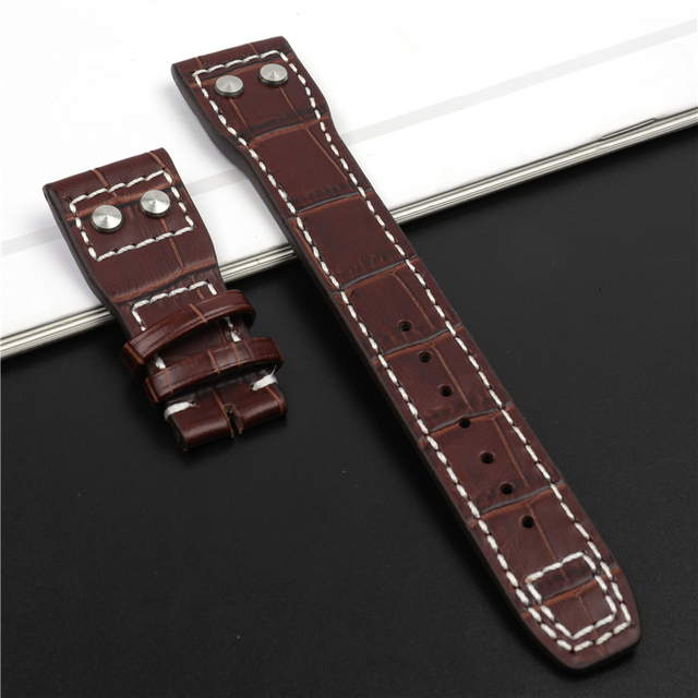 21mm 22mm Genuine Cowhide Leather Watchband with Stud for IWC Pilot PORTOFINO Portuguese Watch Strap Folding Buckle Accessories