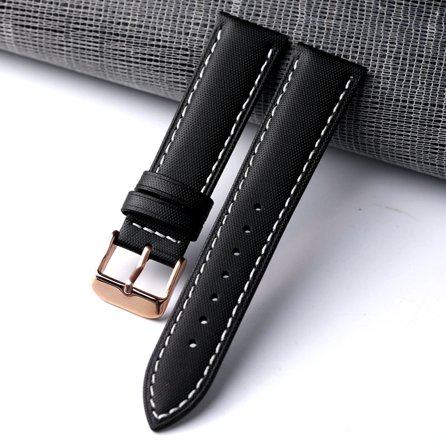 Fully handmade nylon fiber watchband 20 22mm black retro soft bracelet, men's leather strap